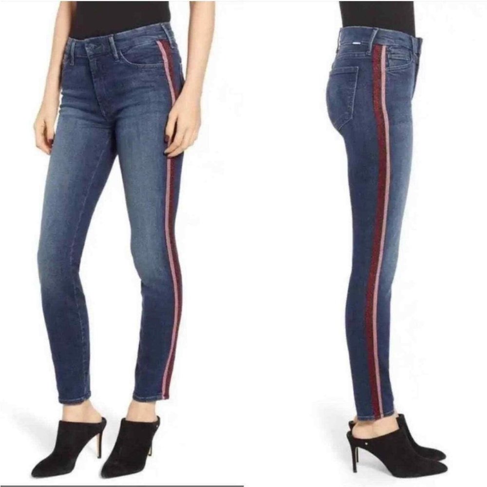 MOTHER The Hustler Ankle Jean in Wash Here Kitty Kitty Glitter Racer Size 32